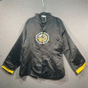 Silk‎ One Women Black Silk Blend Dragon Phoenix Embroidered Mandarin Jacket 3XL